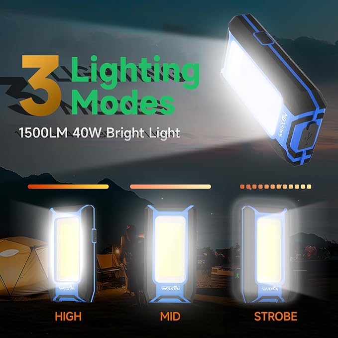 WARSUN 2PC LED Work Light Rechargeable, Magnetic COB Portable Worklights - Image 2