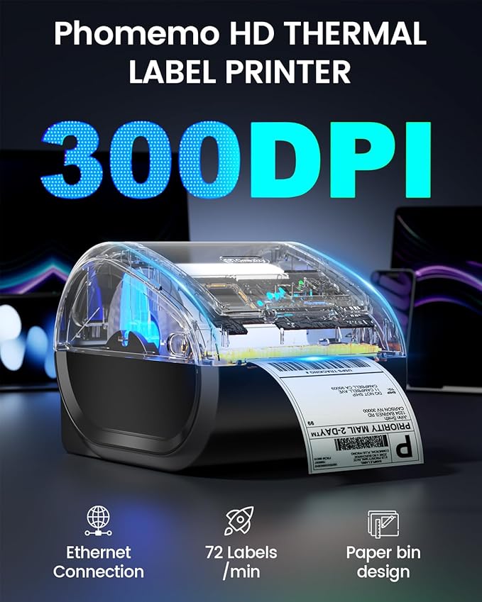 Phomemo Ethernet Thermal Label Printer 4x6, 300DPI Wireless Thermal Printers - Image 2