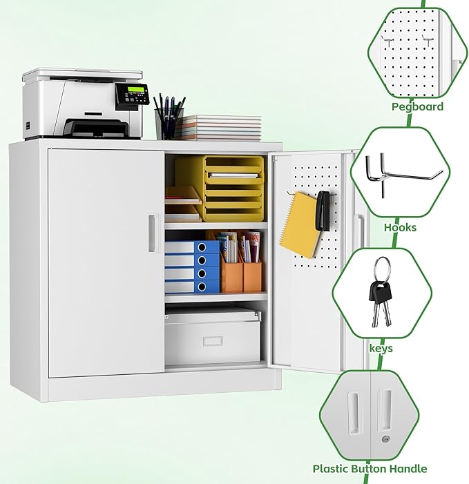 Metal Storage Cabinet with Lock, Lockable Metal Garage Cabinet with Pegboards - Image 6