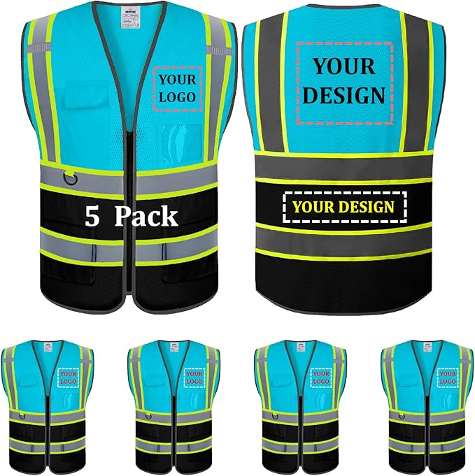 5 Pack Custom Safety Vest Customized Logo Mesh Vest Class 2 High Visibility by BeautyWill