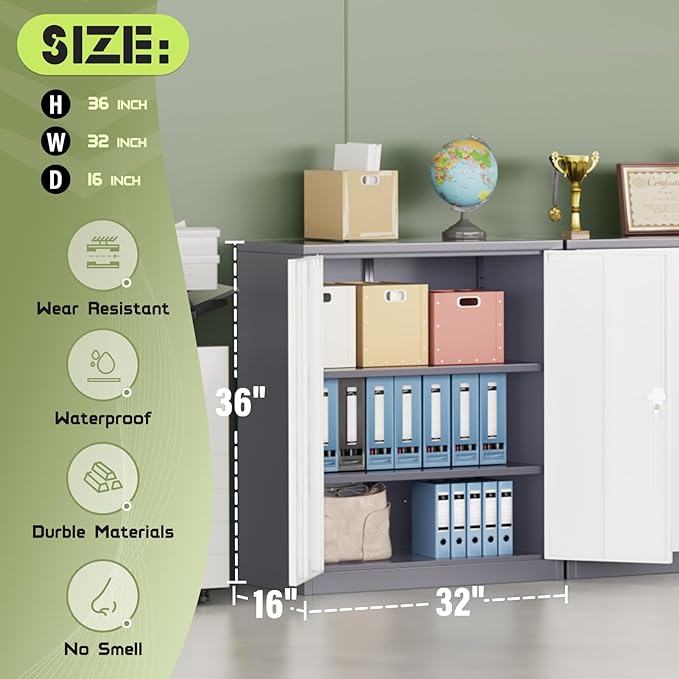 Incbruce 36” Metal Storage Cabinet, Locking Steel Storage Cabinet - Image 2