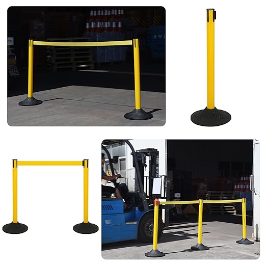41" Yellow Crowd Control Stanchion Set, Stable Heavy-Duty Rubber Base - Image 7