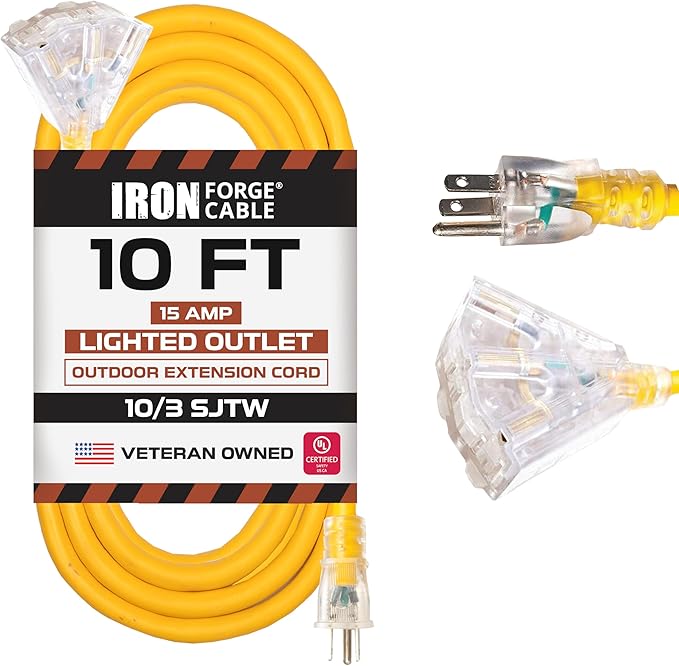 Iron Forge Cable 10 Gauge 10ft Lighted Outdoor Heavy Duty Extension Cord - 15 by IronForgeCable