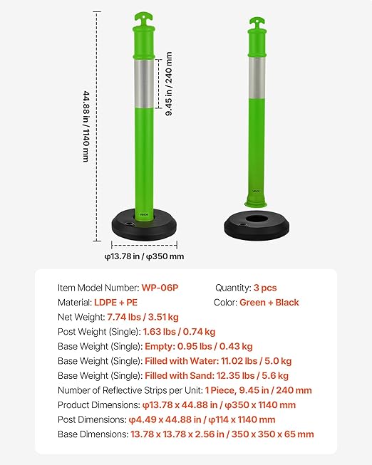 VEVOR 3 Pack Traffic Delineator Posts, 48 inches Traffic Safety Cones - Image 7