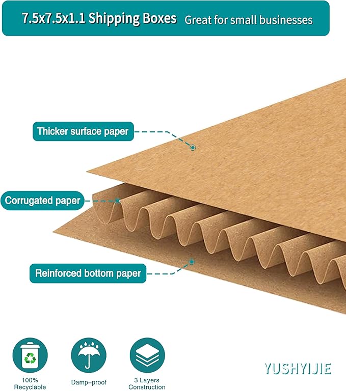 50 Pack 7" 45 RPM Vinyl Record Mailers, 7.5"L x 7.5"W x 1.1"H Kraft Corrugated - Image 5