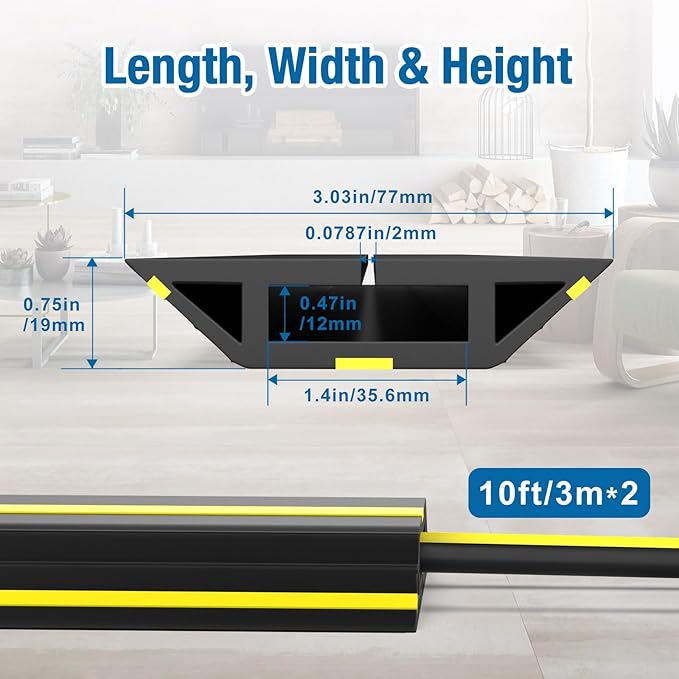 Eapele 10 ft Floor Cable Cover Protector, Heavy Duty PVC Duct Easy to Unroll - Image 2
