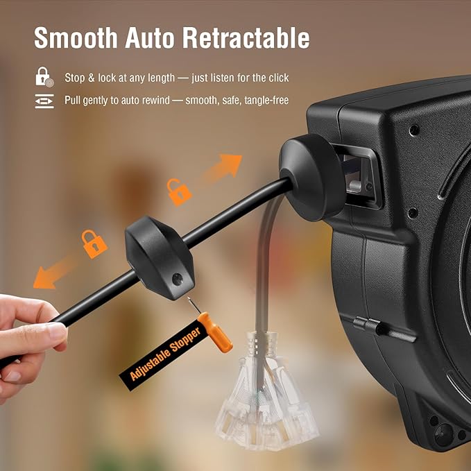 SURAIELEC 12 Gauge Extension Cord Reel, 45 FT Retractable Extension Cord - Image 3