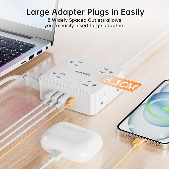 10Ft Power Strip with Surge Protector, 8 Outlets 4 USB Ports Extension Cord - Image 4