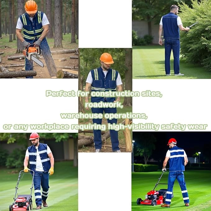 YOWESHOP Men's Reflective Safety Denim Vest，Custom Safety Outdoor Denim Work - Image 5