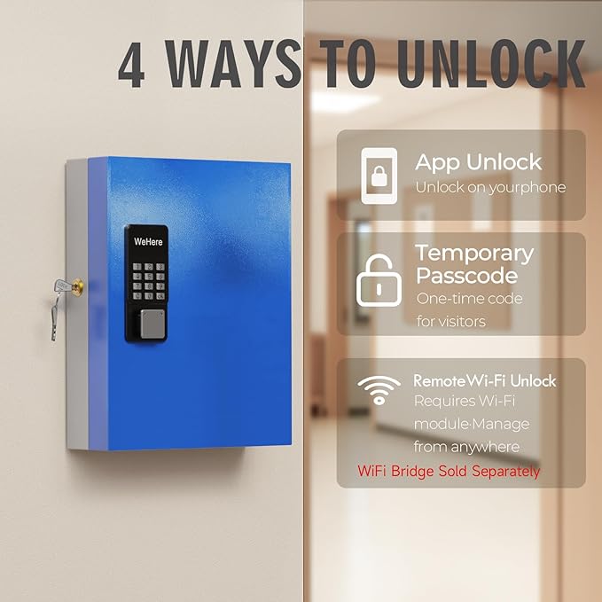 WeHere 32 Key Lock Box Wall Mount, APP Bluetooth/OTP/Wi-Fi/Fixed Code/Key Unlock - Image 3