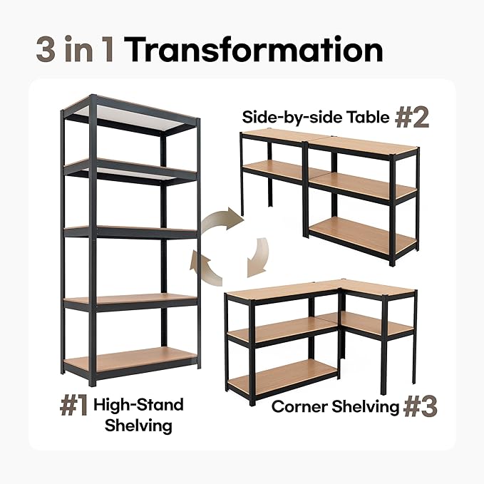 HOMEDANT House 5 Tier Laminated Metal Shelving Unit Adjustable Storage Utility - Image 9