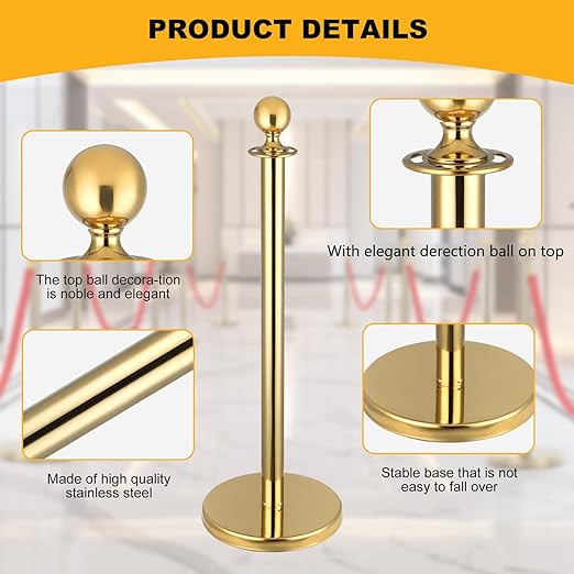 6pcs Gold Stanchions and Red Velvet Ropes 4pcs - Image 6