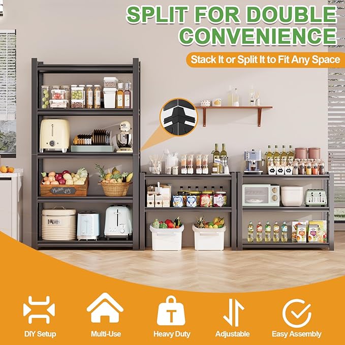72H Metal Kitchen Storage Shelves, 2800 LBS Heavy Duty Pantry Shelving Unit - Image 4