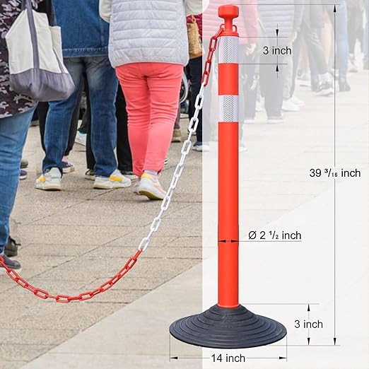 6-Set Pack 40" inch Red White Work Zone Chain Post Set, Traffic Delineator Post - Image 2