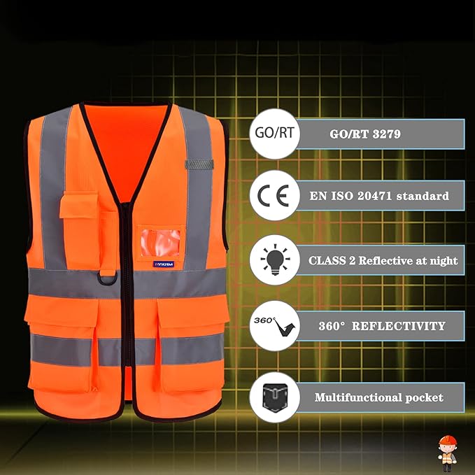 A-SAFETY orange safety vest 7 Pocket Class 2 - Image 4