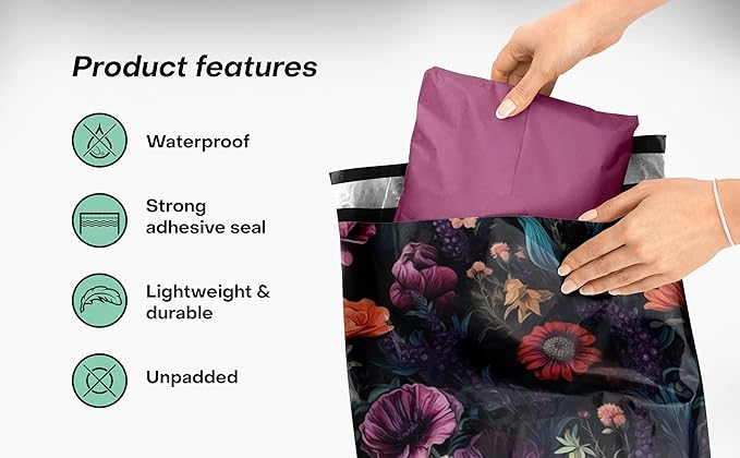 10x13 Poly Mailers – Dark Floral – Waterproof, Tear-Resistant Shipping Bags - Image 4