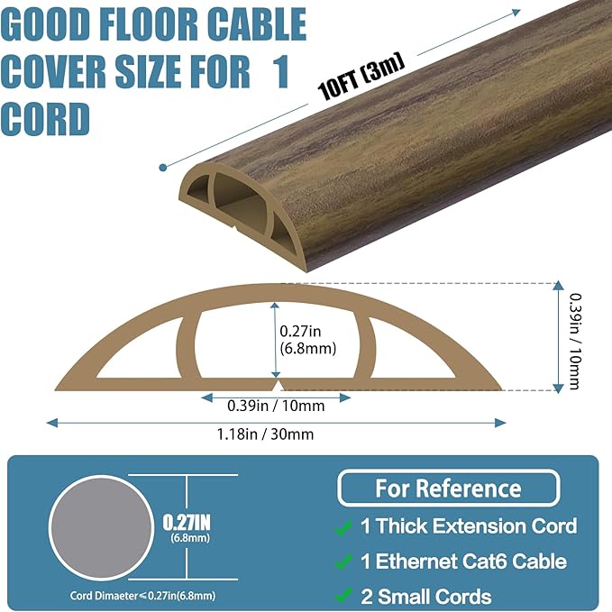 Floor Cord Covers for Wires 10FT Cable Hider Wire Cover Self Adhesive Cord - Image 2