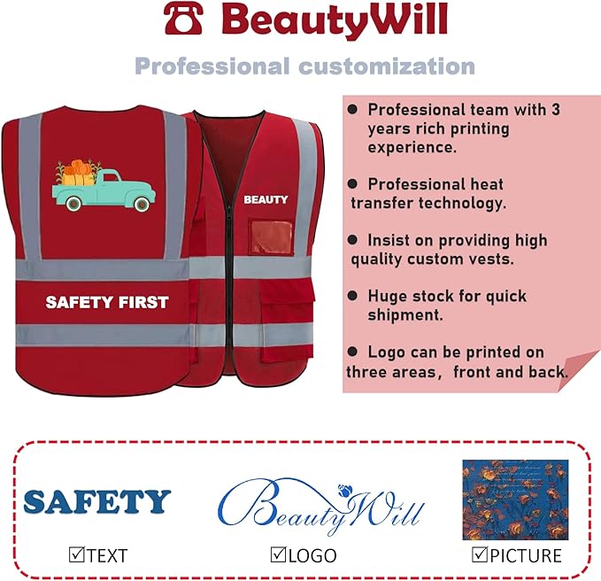 BeautyWill Custom Logo Safety Vest Class2 High Visibility Reflective Vest - Image 3