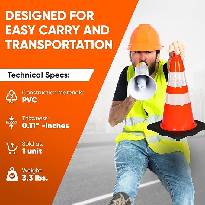 Pyle 18" Traffic Cones 12-Pack, High-Visibility Orange Safety Cones - Image 2