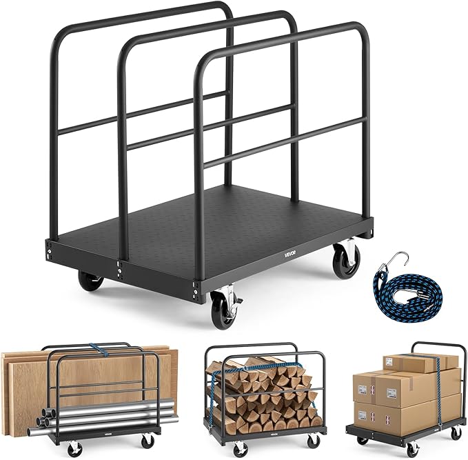 VEVOR Drywall Cart Dolly, 1800 lbs Load Capacity, 2-in-1 Steel Panel Truck Cart by VEVOR