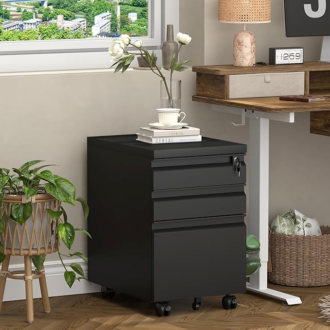3 Drawer Black File Cabinet - Image 6
