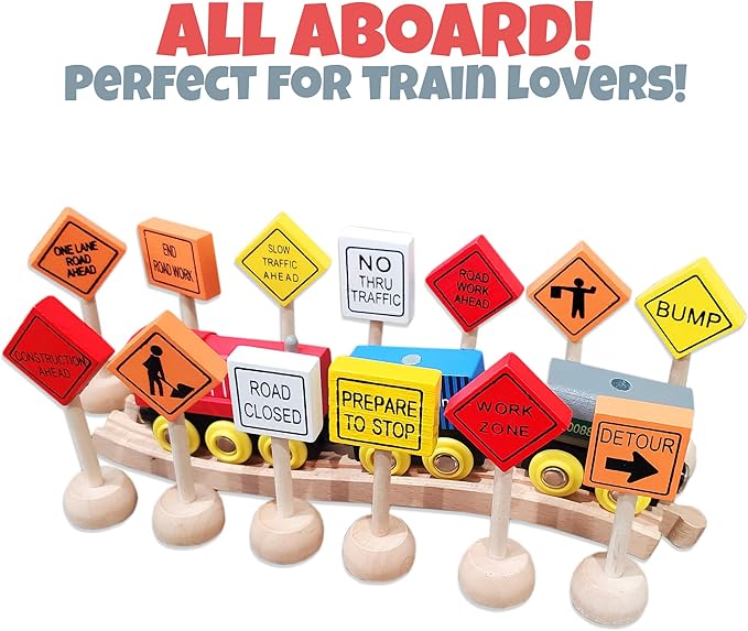 Attatoy Toy Wooden Road Construction Traffic Sign Set; Street Signs Small Toy - Image 5