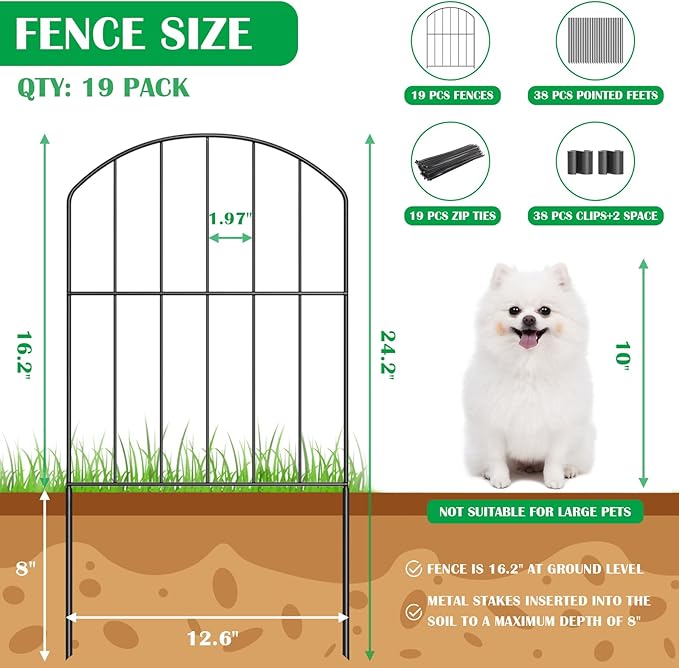 VANCASTLE Decorative Garden Fence Outdoor, 19 Panels Rustproof Metal Landscape - Image 2