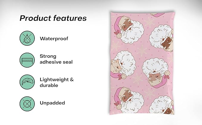 Christmas 6x9 Poly Mailers – Christmas Santas – Waterproof, Tear-Resistant - Image 3