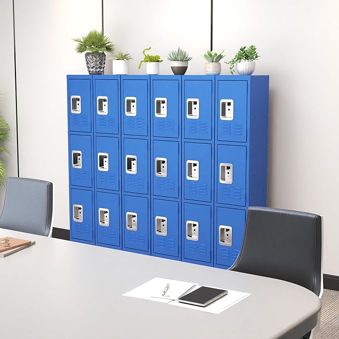 3 Tier Metal Lockers for Employees 66" Blue Storage Locker - Image 6