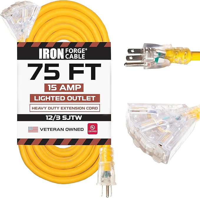 IRON FORGE CABLE 75 Foot Lighted Outdoor Extension Cord by IronForgeCable