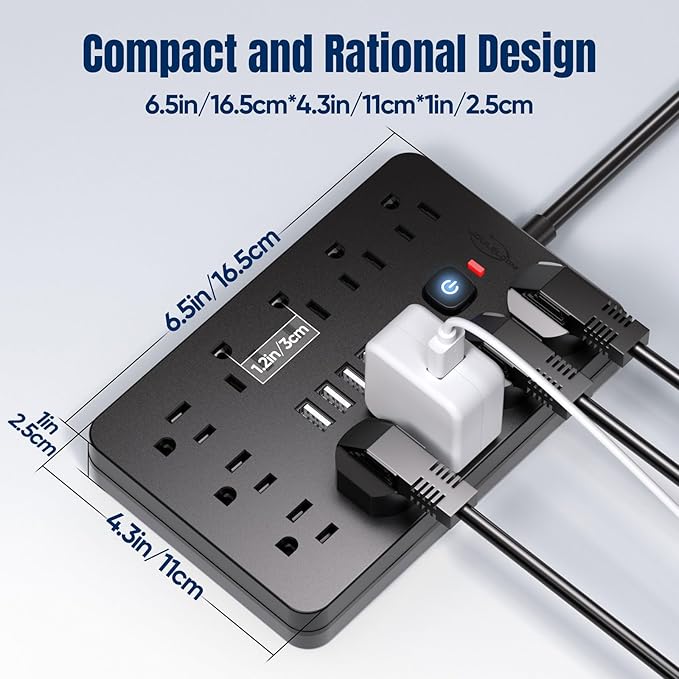 15 FT Flat Plug Surge Protector Power Strip, 11 Multiple AC Outlets - Image 5
