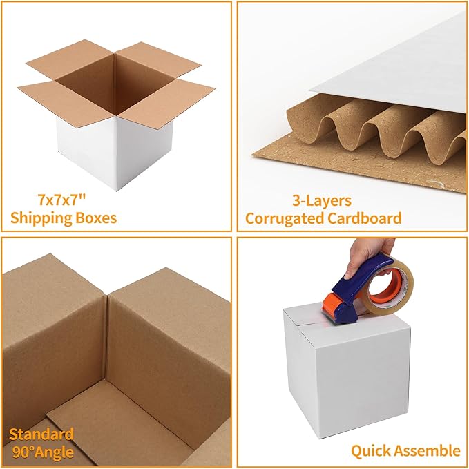 PETAFLOP 7x7x7 Shipping Boxes Set of 25, Small White Cardboard Mailer Box - Image 3