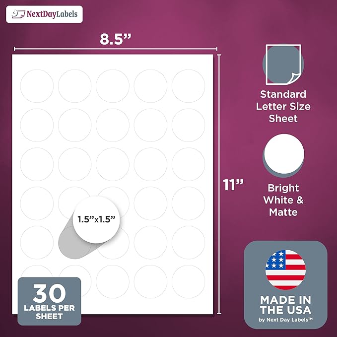 NextDayLabels 1.5 Inch Round Matte White Blank Labels - Image 2