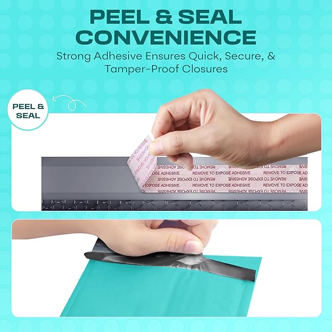Teal Small Bubble Mailers 4x8 Inch #000 | Thick Padded Poly Bubble Mailer - Image 4