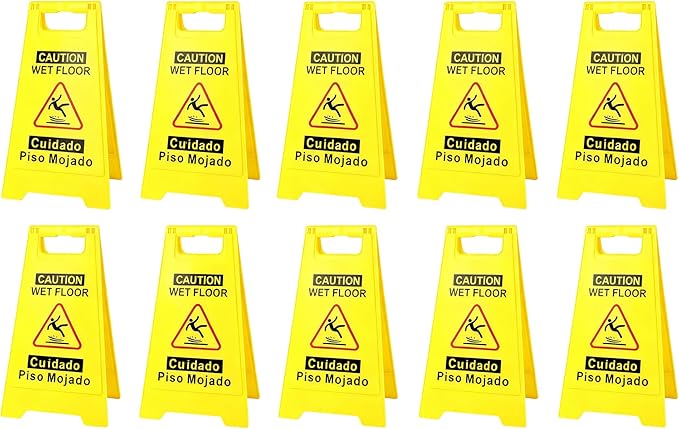 10 Pack Caution Wet Floor Sign, Bright Yellow, Double-Sided A-Frame Safety by Unknown
