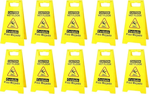 10 Pack Caution Wet Floor Sign, Bright Yellow, Double-Sided A-Frame Safety by Unknown