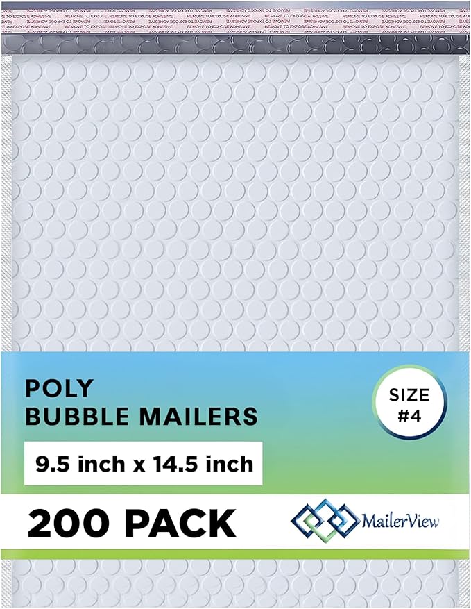 White Large Poly Bubble Mailers 9.5x14.5 inch #4 | Self Seal Padded Envelopes by MAILERVIEW