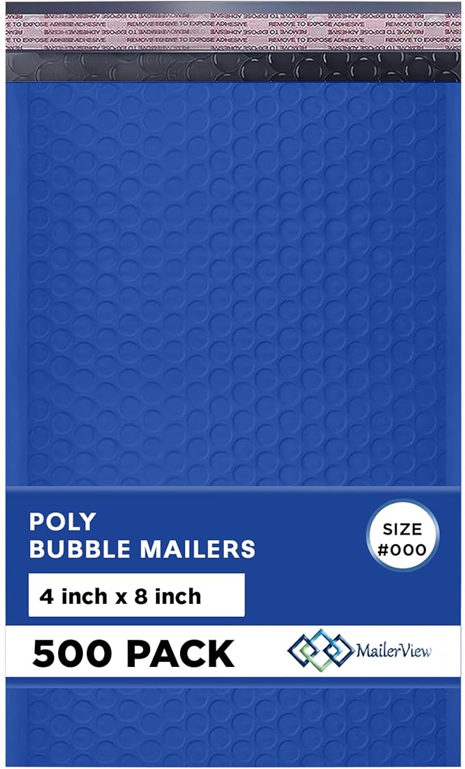 Royal Blue Small Bubble Mailers 4x8 Inch #000 | Thick Padded Poly Bubble Mailer by MAILERVIEW