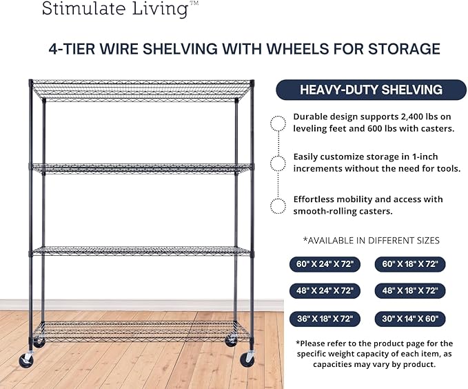 60"x24"x72" PRIME HEAVY DUTY Black 4-Tier Wire Shelving NSF 2400 LBS MAX - Image 6