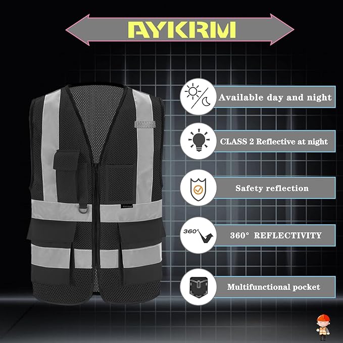 Black safety vest mesh for men small - Image 4