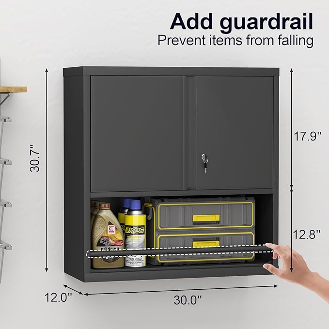 GREATMEET Garage Wall Cabinet, Metal Garage Storage Cabinets, Locking Utility - Image 3
