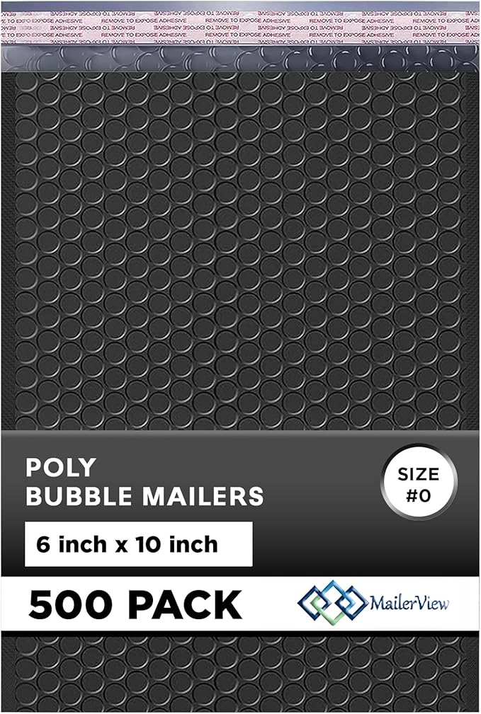 Black Small Poly Bubble Mailers 6x10 inch #0 | Self Seal Padded Envelopes | by MAILERVIEW