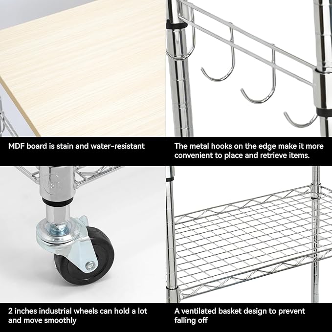 Chrome 3-Tier Rolling Kitchen Cart - Image 7