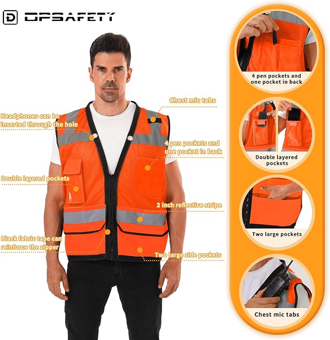 Reflective Safety vest With back plan pocket, High visibility Class 2 Heavy - Image 3