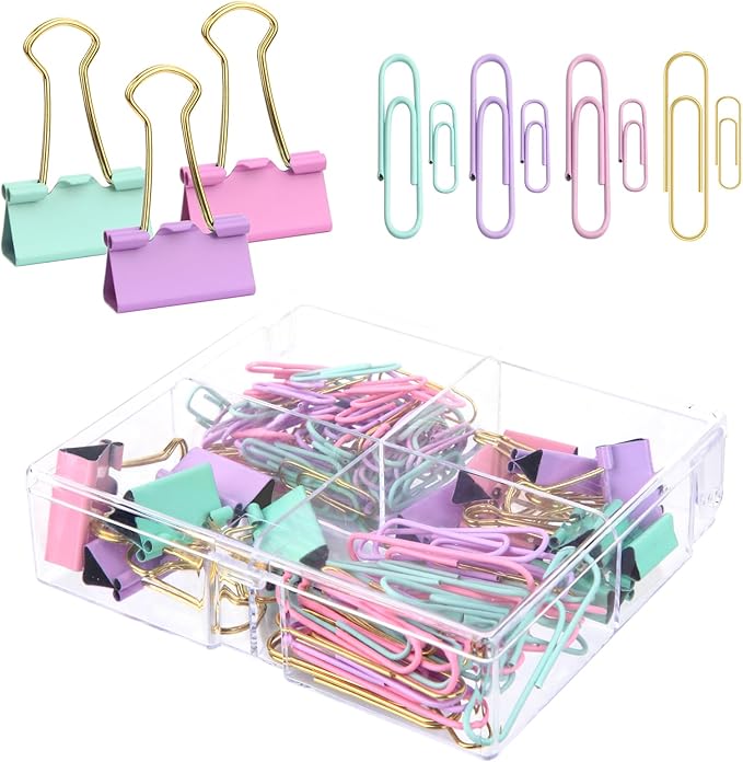 Cute Paper Clips Binder Clips Combo Set, 165 Psc, Cute Office Supplies Set by CREECHWA