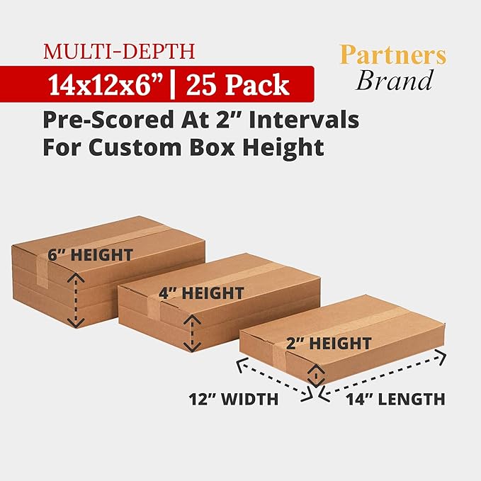 Partners Brand 14 x 12 x 6 Corrugated Cardboard Boxes, Pack of, 25 | Shipping - Image 2