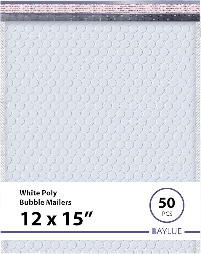 White Large Poly Bubble Mailers 12x15 inch | Self Seal Padded Envelopes by BAYLUE