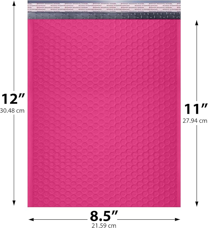 Hot Pink Poly Bubble Mailers 8.5x12 inch #2 | Self Seal Padded Envelopes | - Image 2