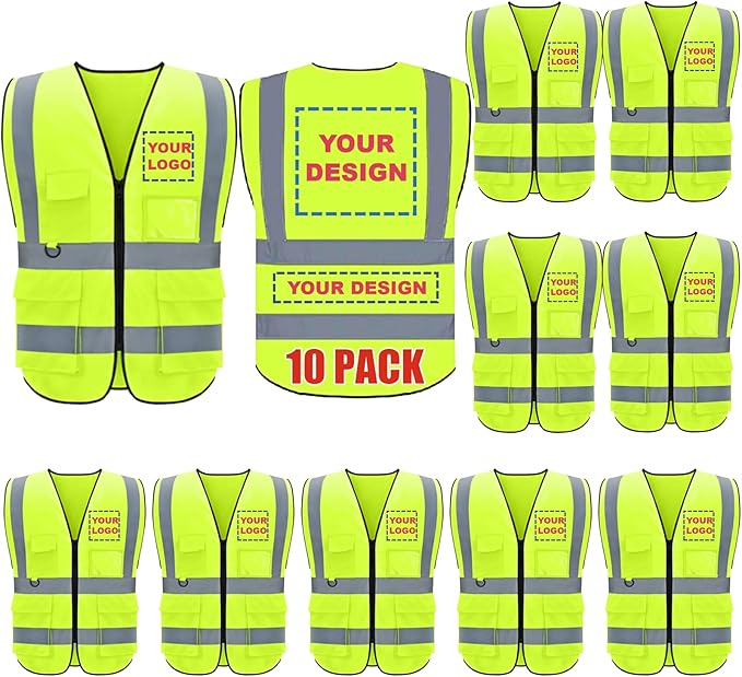 BeautyWill Custom Logo 10/20 Pack Safety Vest Class2 High Visibility Vest by BeautyWill
