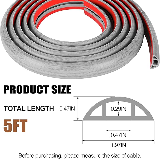 MYFAMIREA 5FT Floor Cord Cover for Wire Self Adhesive Cable Cavity Management - Image 2